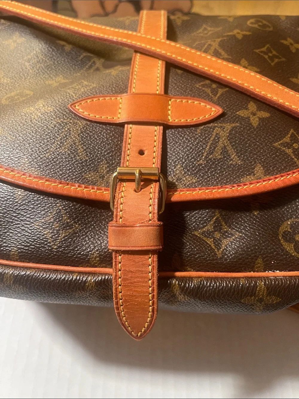 Louis Vuitton Brown Monogram Canvas Crossbody with Tan Leather Strap